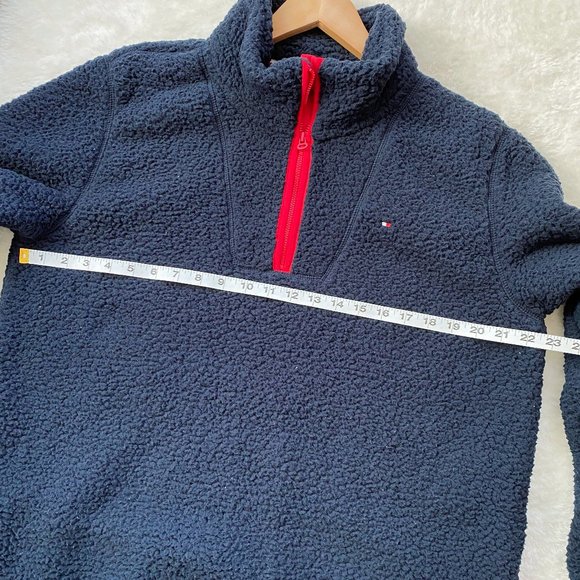 Tommy Hilfiger Sherpa Quarter-Zip Pullover Mock neck Sweater with Thumb holes, L - Picture 8 of 9